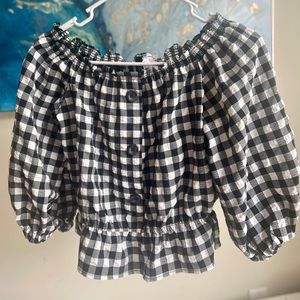 H&M Checkered Crop Top with Puffy Sleeves